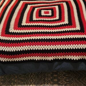 Handmade Crochet Blanket in Black, White & Red